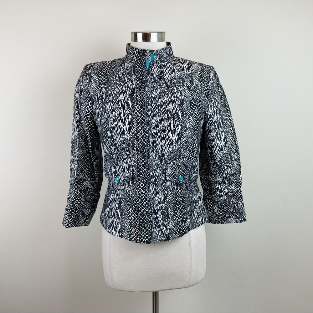 Musette Black White Snake Animal Print Full Zip Jacket Women Size 4